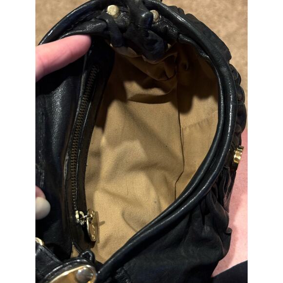 Gustto soft black leather shoulder back with gold hardware and strap - Picture 5 of 12